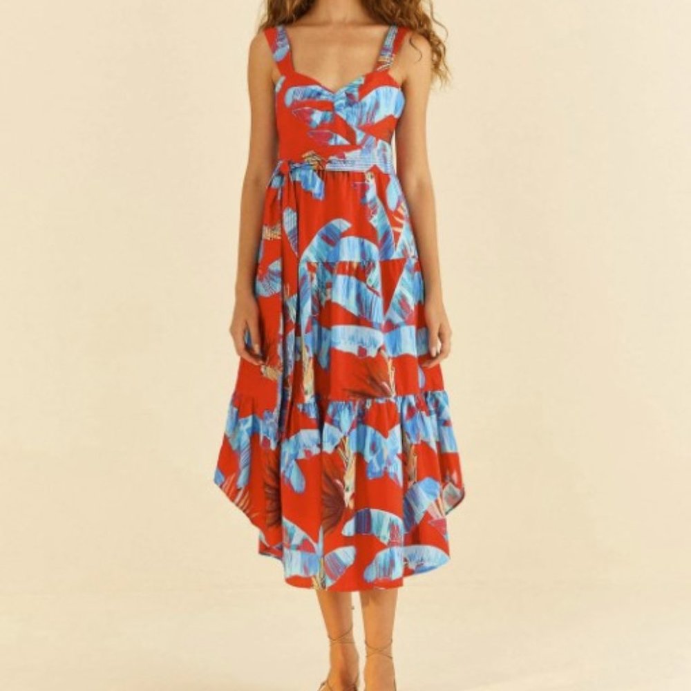 FARM RIO Red Sweet Jungle Midi Dress